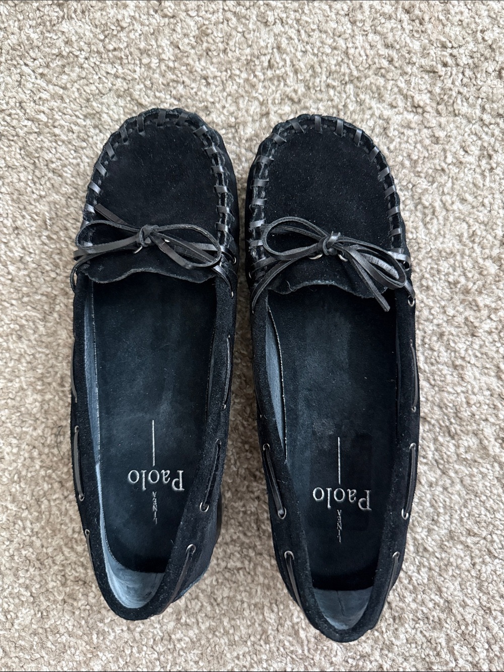 Paolo Black Suede Moccasins with Bow Trim
